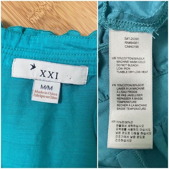 Sheer Teal/Turquoise Ruffle V-Neck - Picture 8 of 8